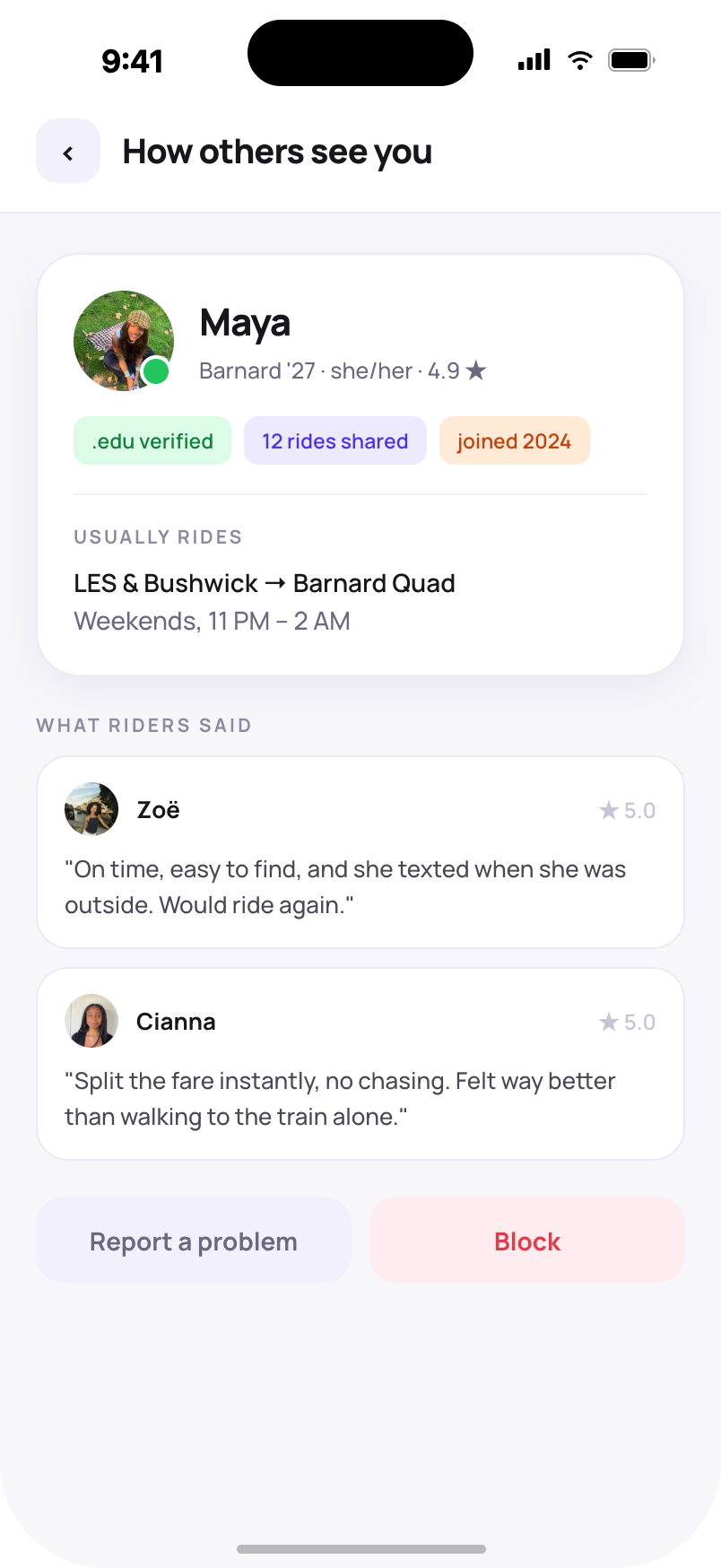 Profile page